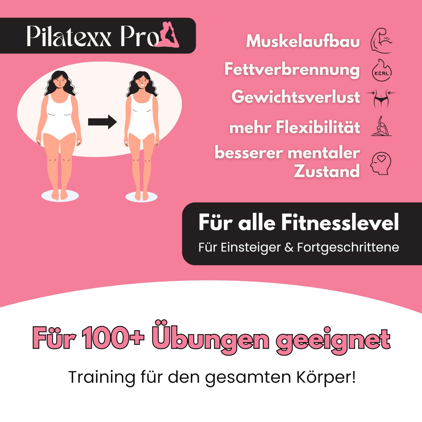 Pro – Klappbarer Pilates-Reformer & Heimtrainer – Über 50 Übungen mit Videoanleitungen – Inklusive Timer, Widerstandsbändern, Griffen & Kniepolstern – Ganzkörpertraining