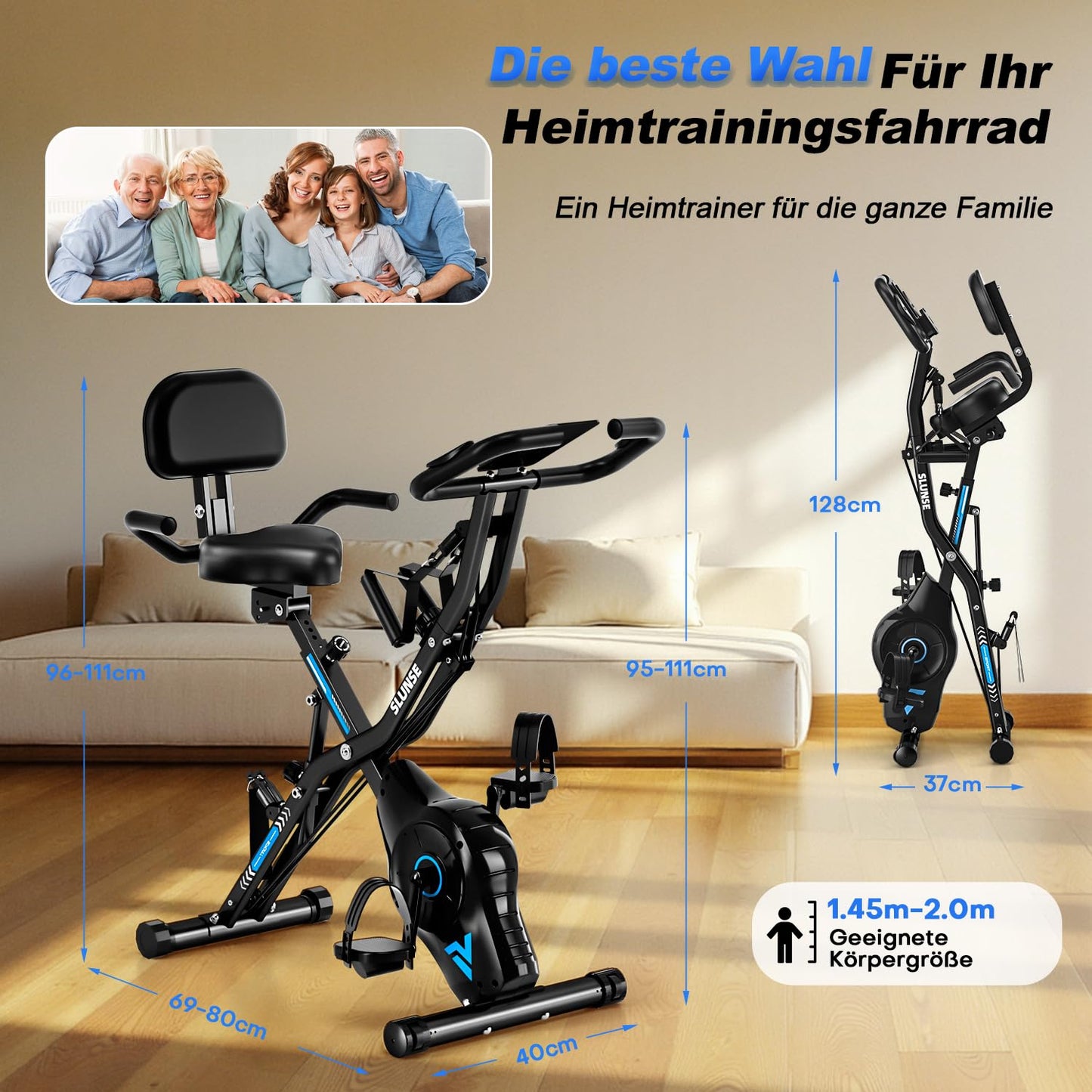 Heimtrainer Fahrrad 5-in-1 Klappbar - 16 Stufen 10dB Leise bis 160kg