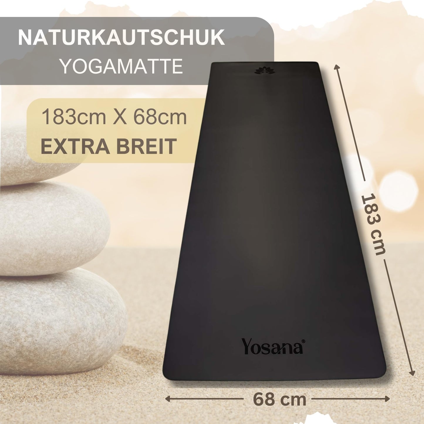 Yogamatte Naturkautschuk Ultra Grip - Extra Breit 68cm 4mm