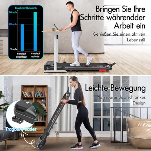 Laufband Walking Pad Klappbar 2,2 PS - Bluetooth LED bis 120kg