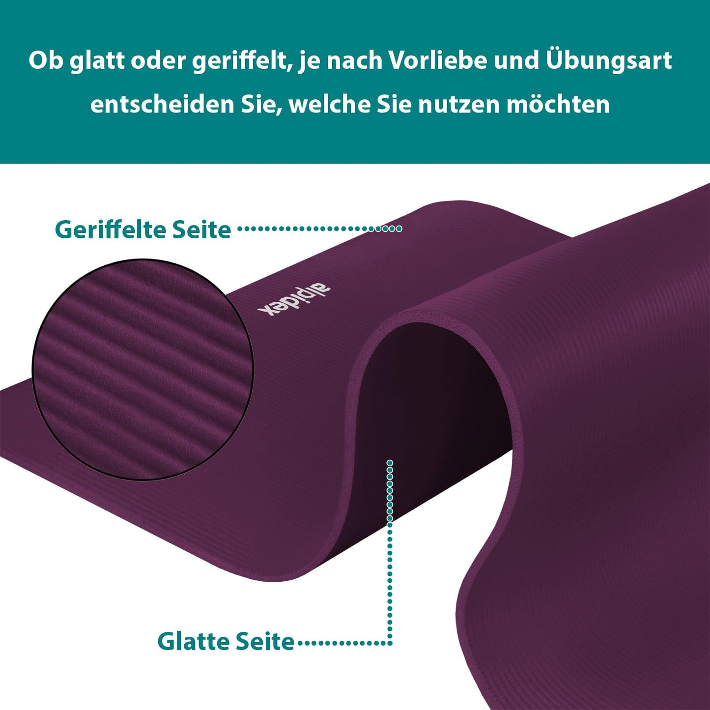 ALPIDEX Yogamatte 183 x 60 x 0,8 cm phthalatfreie Fitnessmatte mit Tragegurt, rutschfest, für Gymnastik, Pilates, Sport, Physiotherapie, HiiT, Yoga, Training und Schlafmatte, hautfreundlich