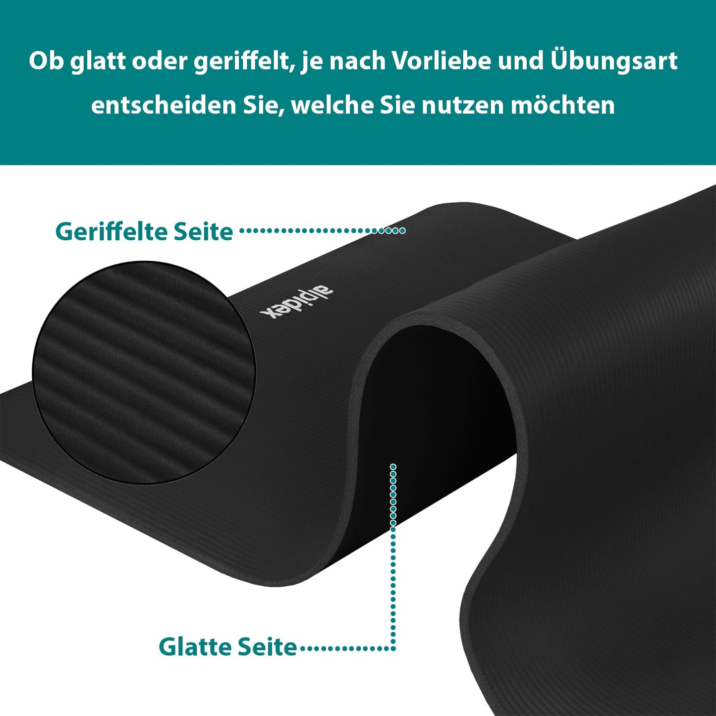 ALPIDEX Yogamatte 183 x 60 x 0,8 cm phthalatfreie Fitnessmatte mit Tragegurt, rutschfest, für Gymnastik, Pilates, Sport, Physiotherapie, HiiT, Yoga, Training und Schlafmatte, hautfreundlich