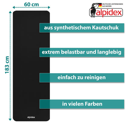 ALPIDEX Yogamatte 183 x 60 x 0,8 cm phthalatfreie Fitnessmatte mit Tragegurt, rutschfest, für Gymnastik, Pilates, Sport, Physiotherapie, HiiT, Yoga, Training und Schlafmatte, hautfreundlich