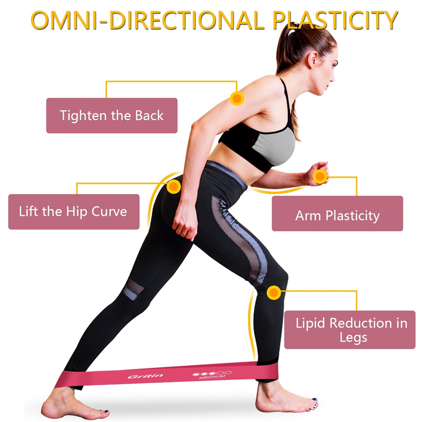 Fitnessbänder 5 Stufen Set 100% Latex - mit Tragetasche & Anleitung