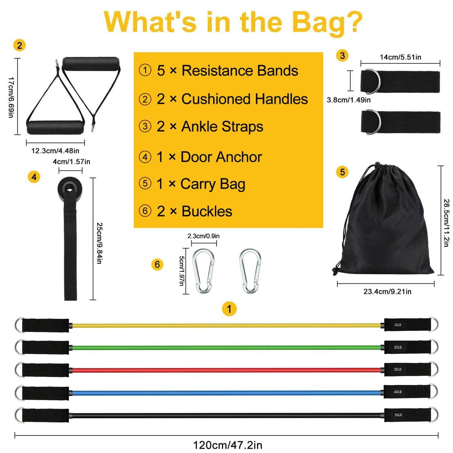 Fitnessbänder Widerstandsbänder 8 Stufen - 300 lbs mit Türanker