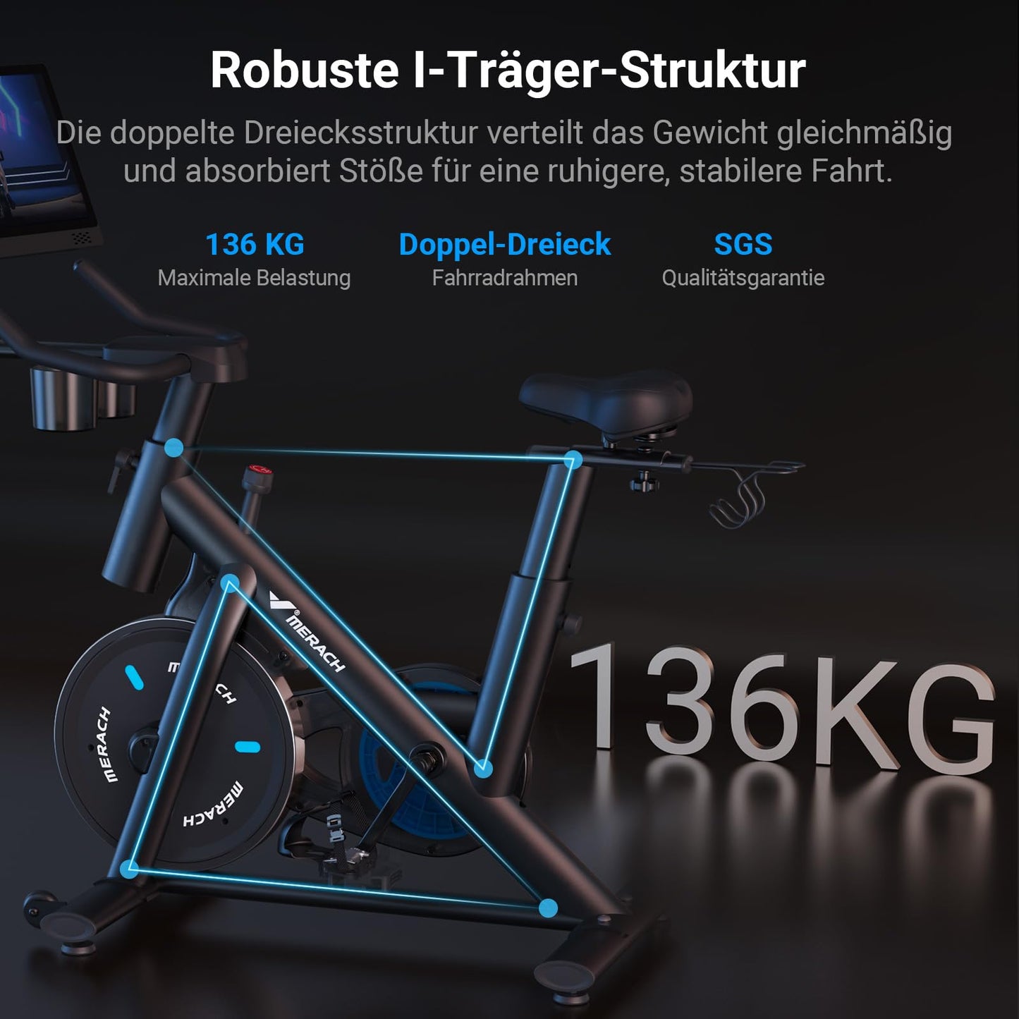 Heimtrainer Fahrrad mit App - 8 Stufen LCD Monitor bis 136kg