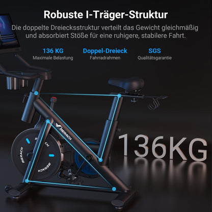 Heimtrainer Fahrrad mit App - 8 Stufen LCD Monitor bis 136kg