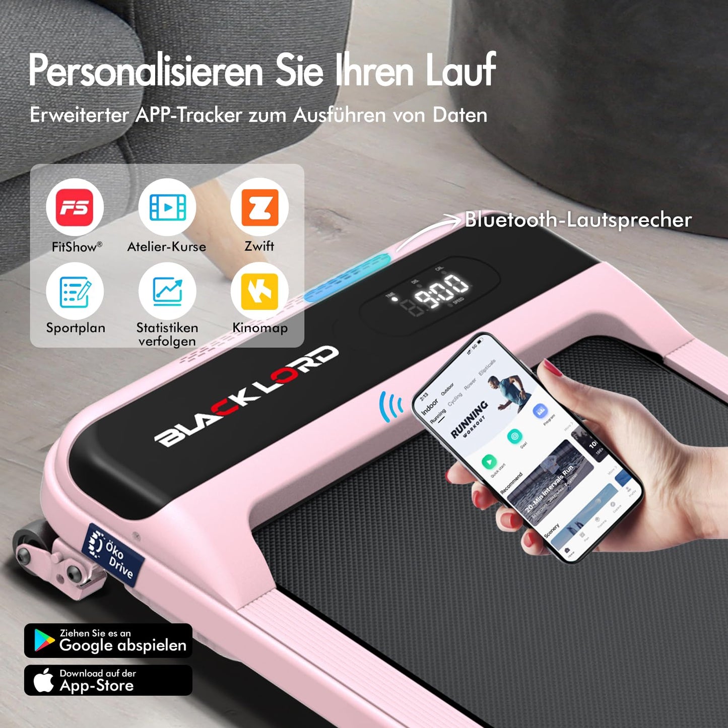 Laufband Walking Pad Klappbar 2,2 PS - Bluetooth LED bis 120kg