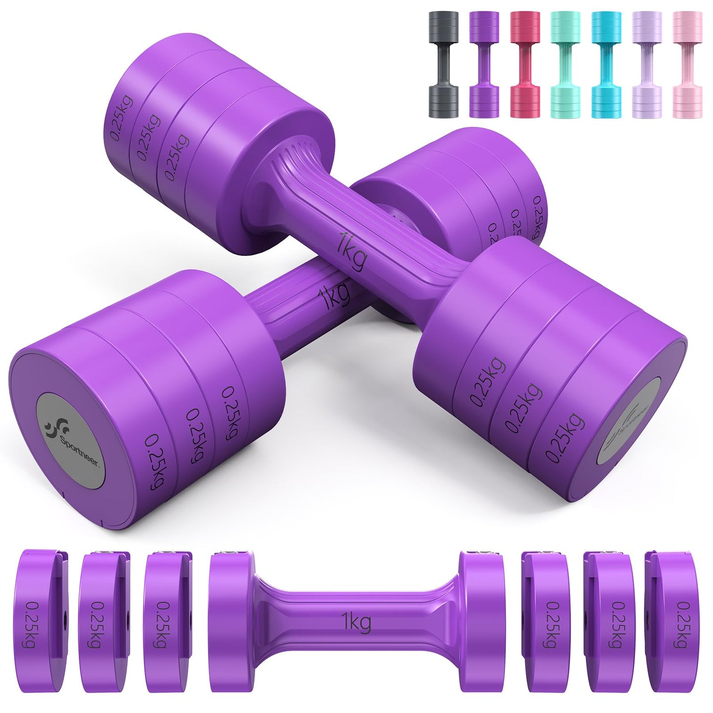 Sportneer Verstellbares Kurzhantel-Set - Kurzhanteln für Frauen, je 1-2,5 kg, 4-in-1 Kurzhantel-Set zu 2, Verstellbares Kurzhantel-Set für Heim-Fitnessstudio, Fitness, Krafttraining, Geschenk
