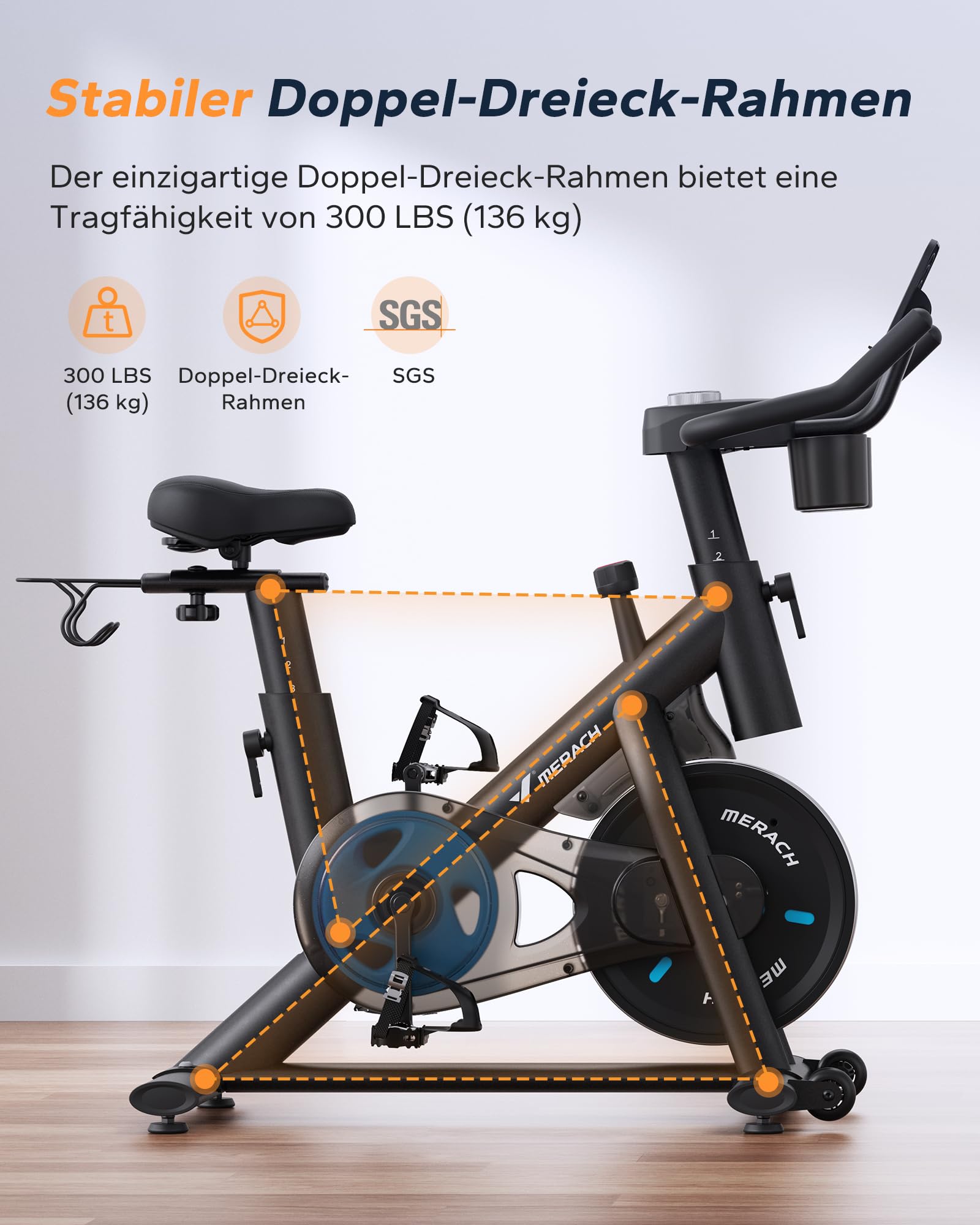 Heimtrainer Fahrrad Inverted Triangle Design stabil
