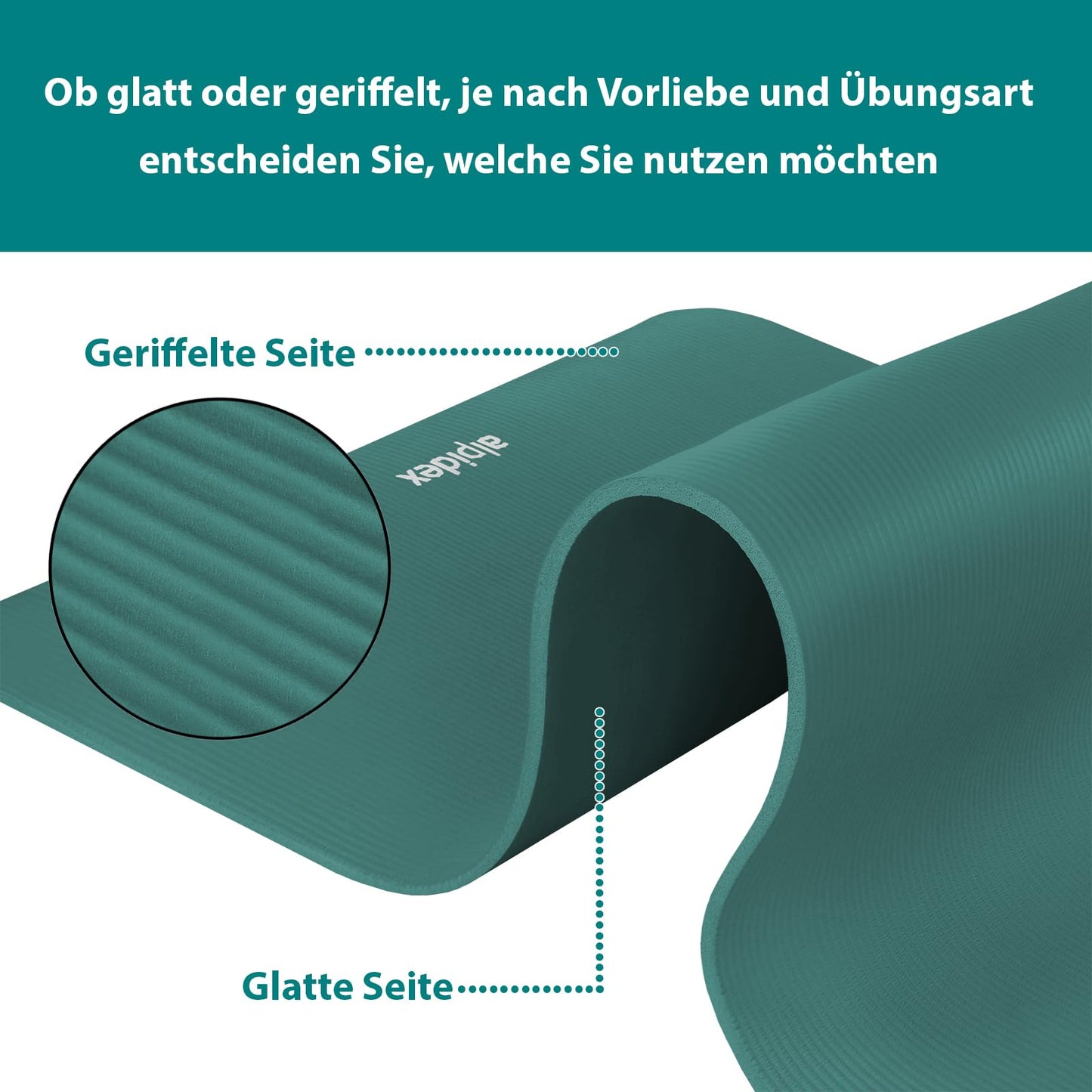 ALPIDEX Yogamatte 183 x 60 x 0,8 cm phthalatfreie Fitnessmatte mit Tragegurt, rutschfest, für Gymnastik, Pilates, Sport, Physiotherapie, HiiT, Yoga, Training und Schlafmatte, hautfreundlich