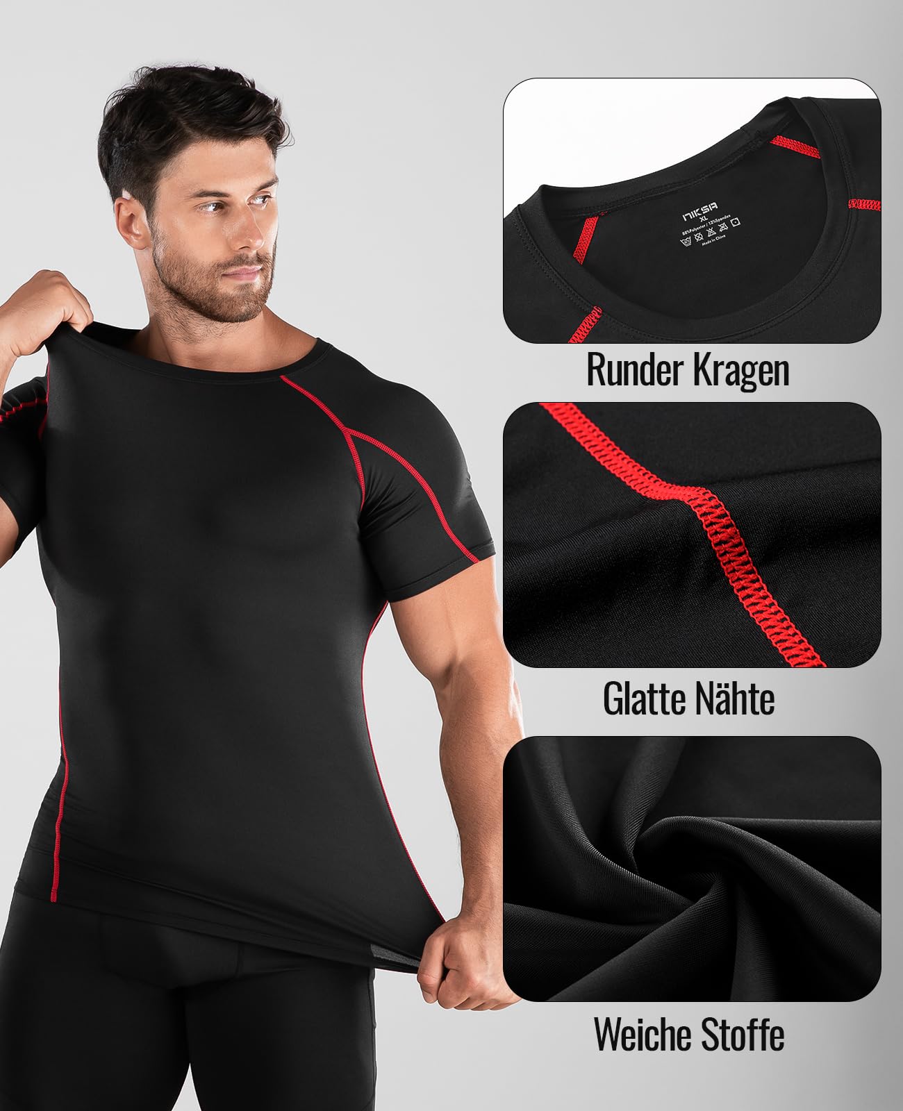 Niksa Funktionsshirt für Herren, Kurzarm, 2-teilig, Kompressionsshirt, Laufshirt, Sportshirt mit Rundhalsausschnitt, Fitnessshirt