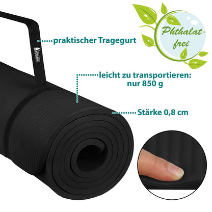 ALPIDEX Yogamatte 183 x 60 x 0,8 cm phthalatfreie Fitnessmatte mit Tragegurt, rutschfest, für Gymnastik, Pilates, Sport, Physiotherapie, HiiT, Yoga, Training und Schlafmatte, hautfreundlich