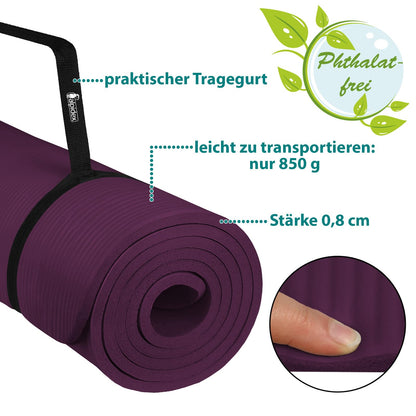 ALPIDEX Yogamatte 183 x 60 x 0,8 cm phthalatfreie Fitnessmatte mit Tragegurt, rutschfest, für Gymnastik, Pilates, Sport, Physiotherapie, HiiT, Yoga, Training und Schlafmatte, hautfreundlich