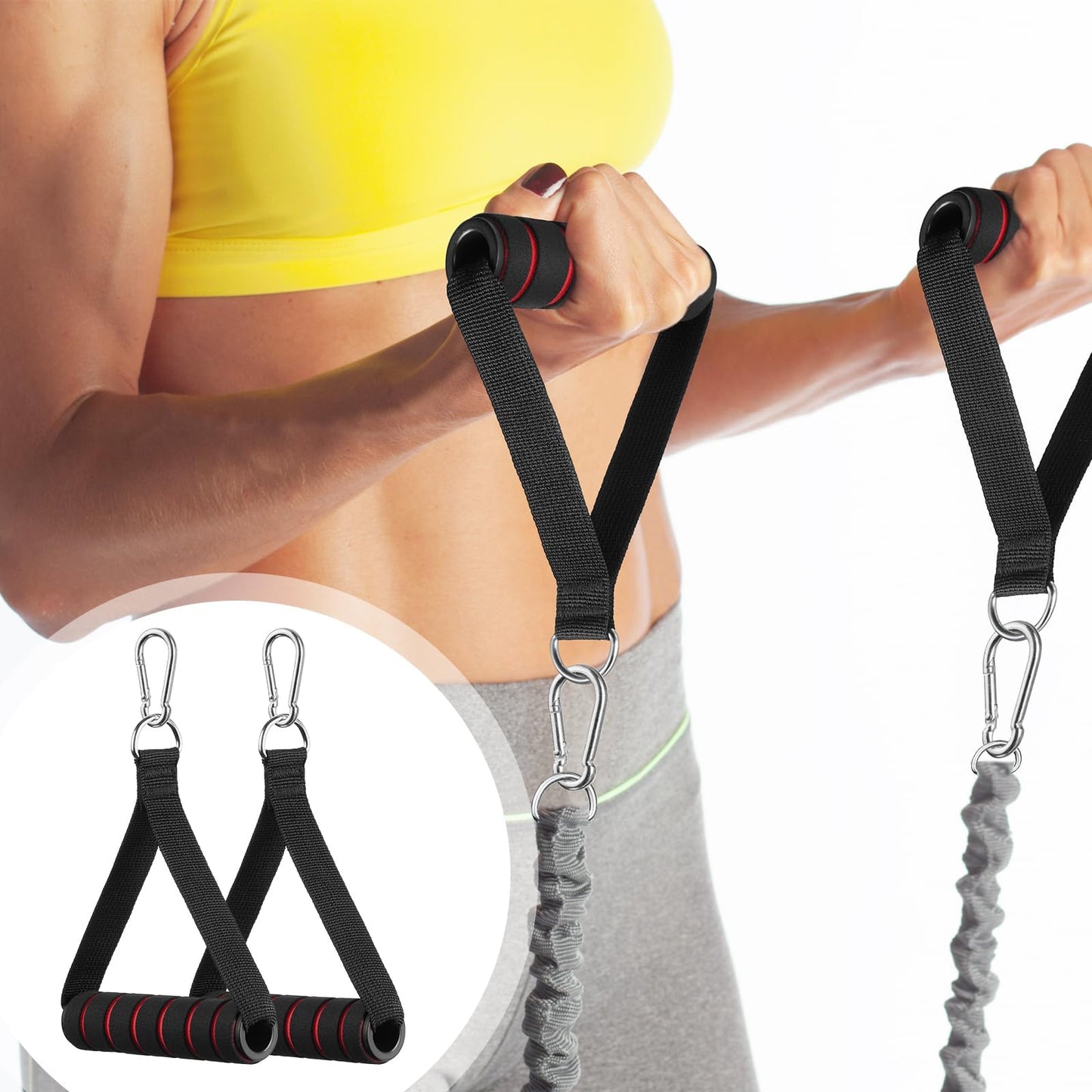 Fintronic Griffe für Fitnessbänder, Packung mit 2 einzelnen Kabelzuggriffen für Widerstandsbänder, Silikongriffe mit Karabinerhaken, Zubehör für Widerstandsbänder für Fitness, Flaschenzug, Power Tower, Trizeps-Übungen