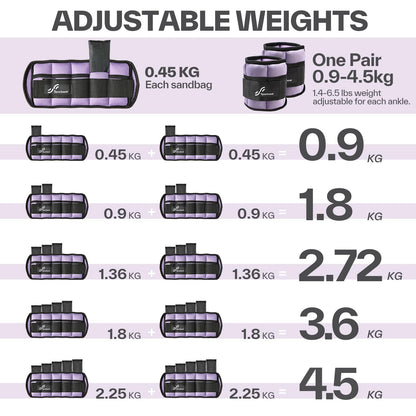 Knöchelgewichte Verstellbar 2er Pack - 0,45-2,25kg pro Knöchel