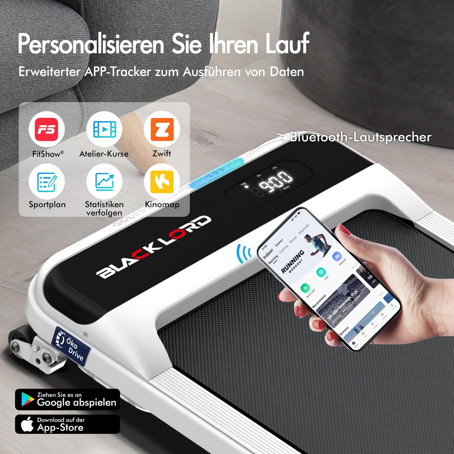 Laufband Walking Pad Klappbar 2,2 PS - Bluetooth LED bis 120kg