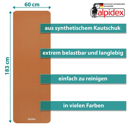ALPIDEX Yogamatte 183 x 60 x 0,8 cm phthalatfreie Fitnessmatte mit Tragegurt, rutschfest, für Gymnastik, Pilates, Sport, Physiotherapie, HiiT, Yoga, Training und Schlafmatte, hautfreundlich