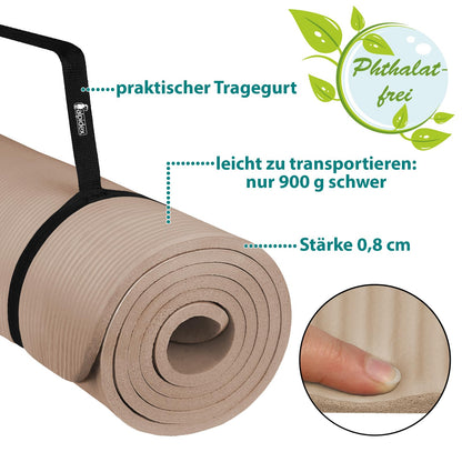 ALPIDEX Yogamatte 183 x 60 x 0,8 cm phthalatfreie Fitnessmatte mit Tragegurt, rutschfest, für Gymnastik, Pilates, Sport, Physiotherapie, HiiT, Yoga, Training und Schlafmatte, hautfreundlich