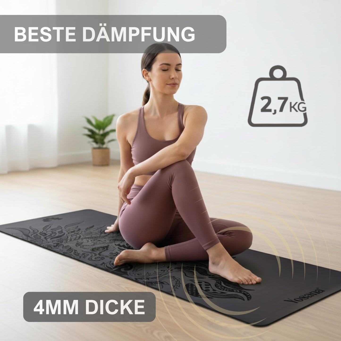 Yogamatte Naturkautschuk Ultra Grip - Extra Breit 68cm 4mm