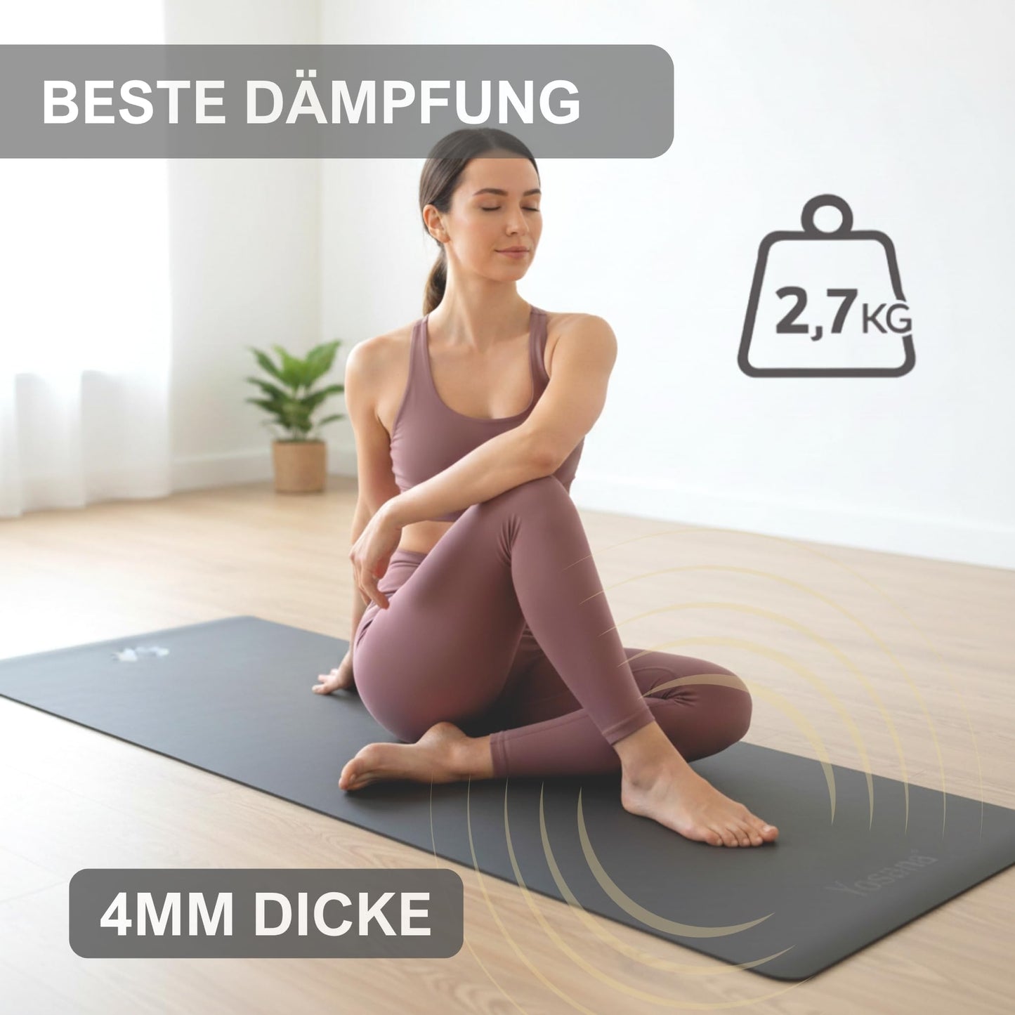Yogamatte Naturkautschuk Ultra Grip - Extra Breit 68cm 4mm