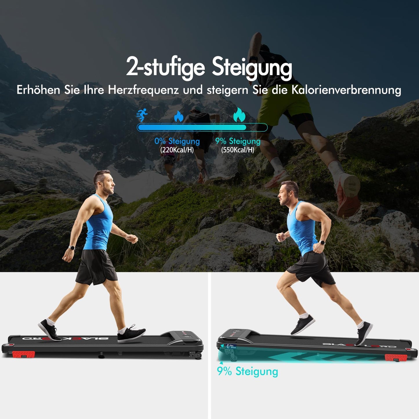 Laufband Walking Pad Klappbar 2,2 PS - Bluetooth LED bis 120kg