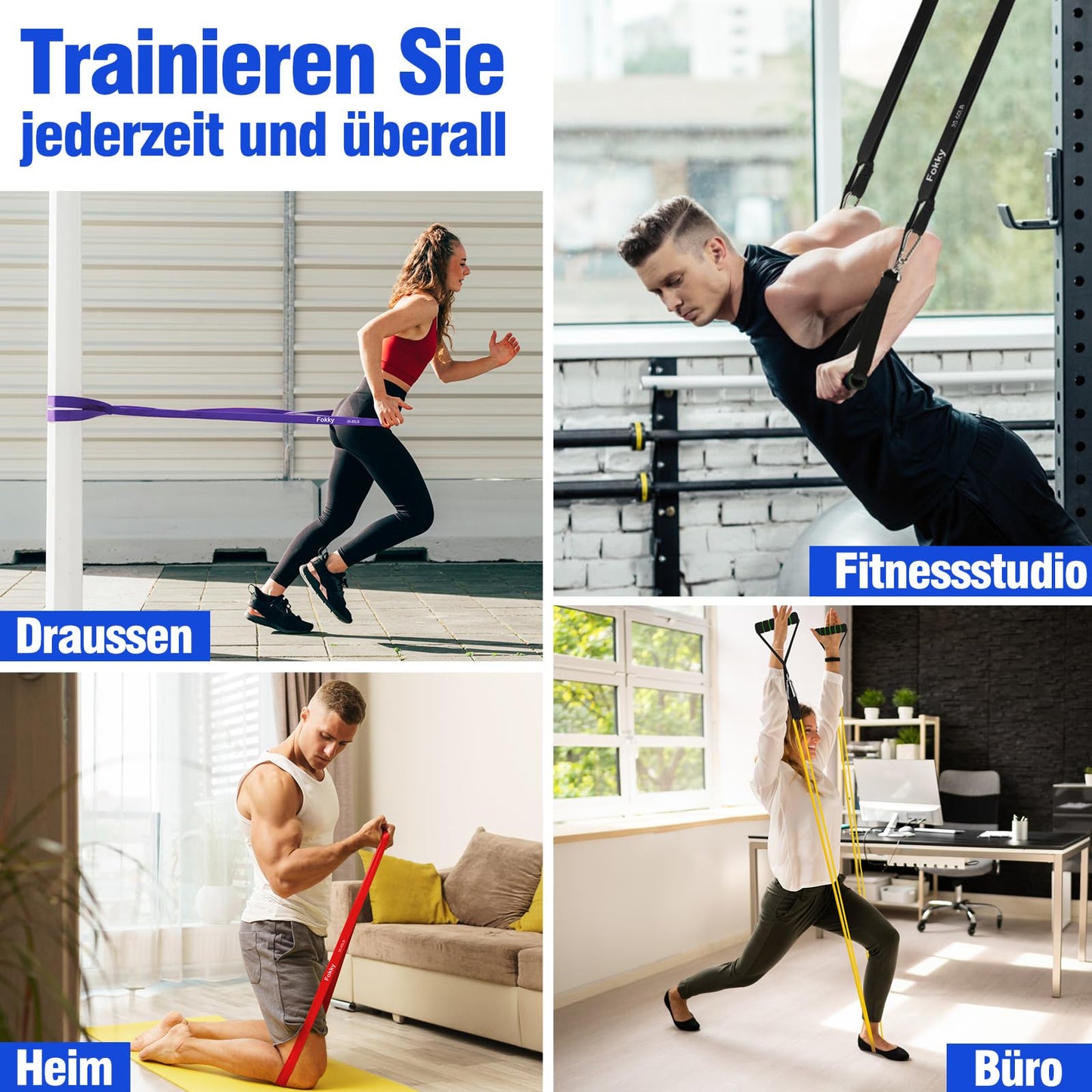 Fitnessbänder 4 Stufen Set - mit Türanker Griffen & Tragetasche