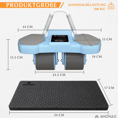 Bauchmuskeltrainer AB Roller 2-in-1 mit Kniematte - bis 150kg