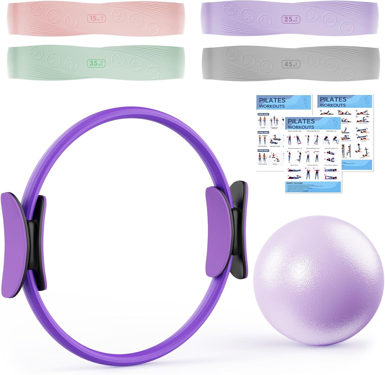 Pilates Set komplett mit Ring Widerstandsbänder Mini Ball
