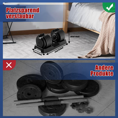 DH FitLife 25 kg verstellbare Kurzhanteln 4 bis 25 kg mit 10 Gewichtsstufen, Kurzhantel-Set mit Gewichtsscheiben, variable Gewichte 10 in 1