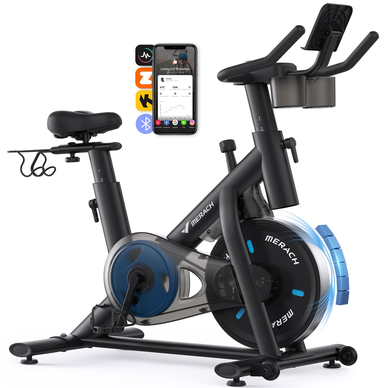 Heimtrainer Fahrrad mit App LCD Monitor Merach bis 136kg
