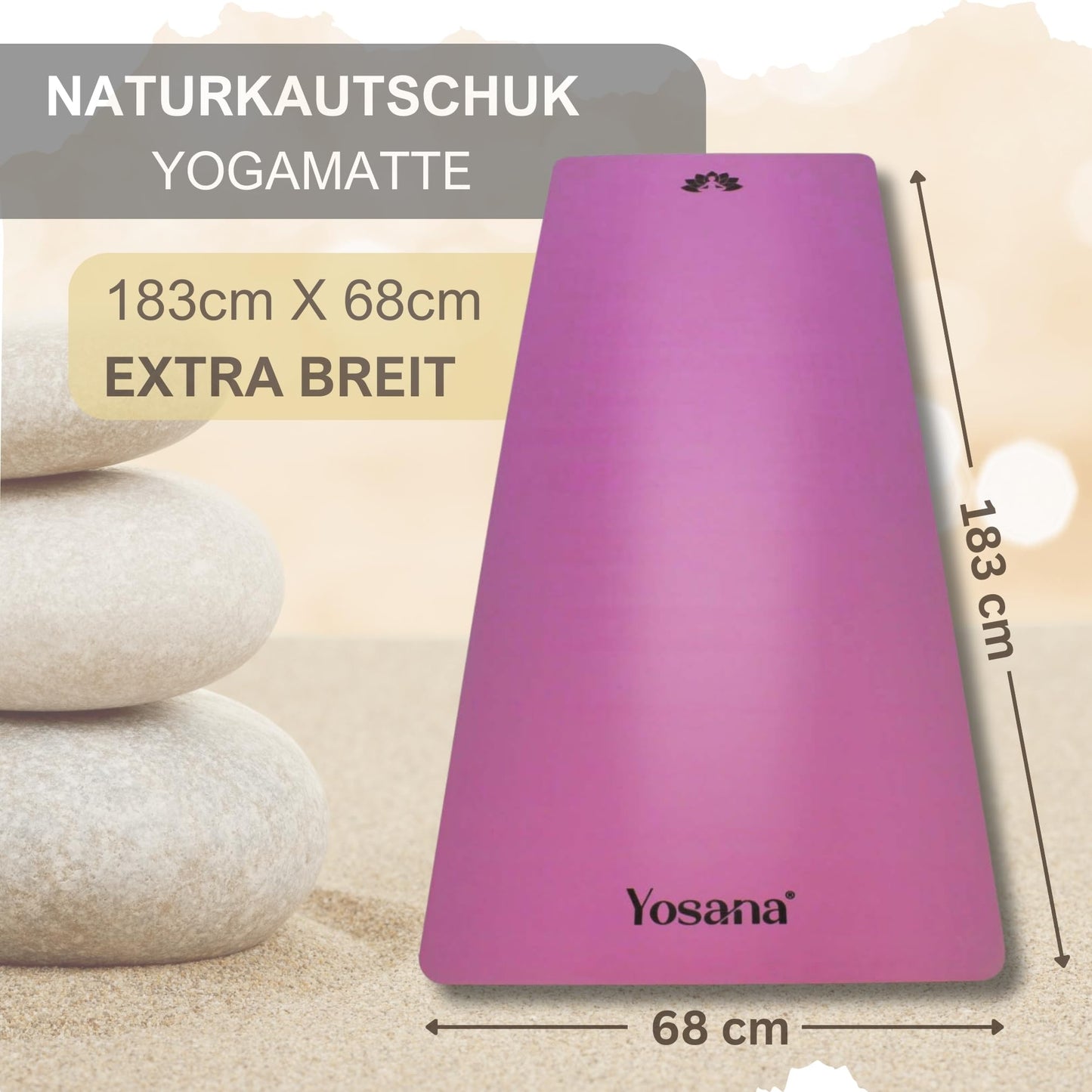 Yogamatte Naturkautschuk Ultra Grip - Extra Breit 68cm 4mm