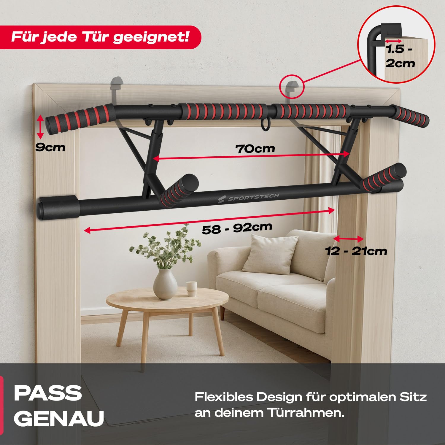 Klimmzugstange rutschfeste Griffe Schaumstoff Calisthenics
