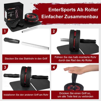 Bauchmuskeltrainer 6-in-1 Set mit AB Roller Widerstandsbänder & Kniematte