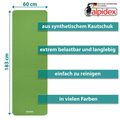 ALPIDEX Yogamatte 183 x 60 x 0,8 cm phthalatfreie Fitnessmatte mit Tragegurt, rutschfest, für Gymnastik, Pilates, Sport, Physiotherapie, HiiT, Yoga, Training und Schlafmatte, hautfreundlich