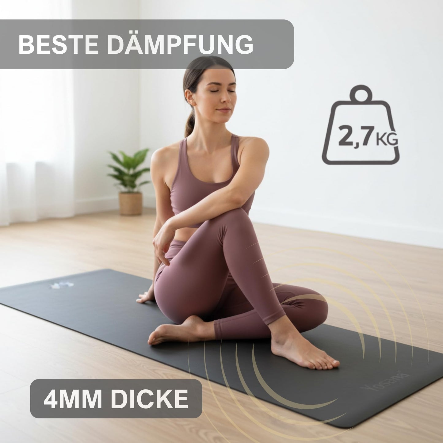 Yogamatte Naturkautschuk Ultra Grip - Extra Breit 68cm 4mm