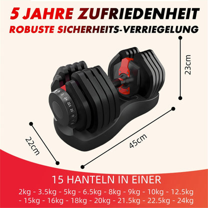 2 x 24/40 kg verstellbare Hanteln, 15-in-1 Hantelset, verstellbare platzsparende Hanteln, Kraft- und Heimtraining, variable Gewichte, platzsparend (24-40 kg)