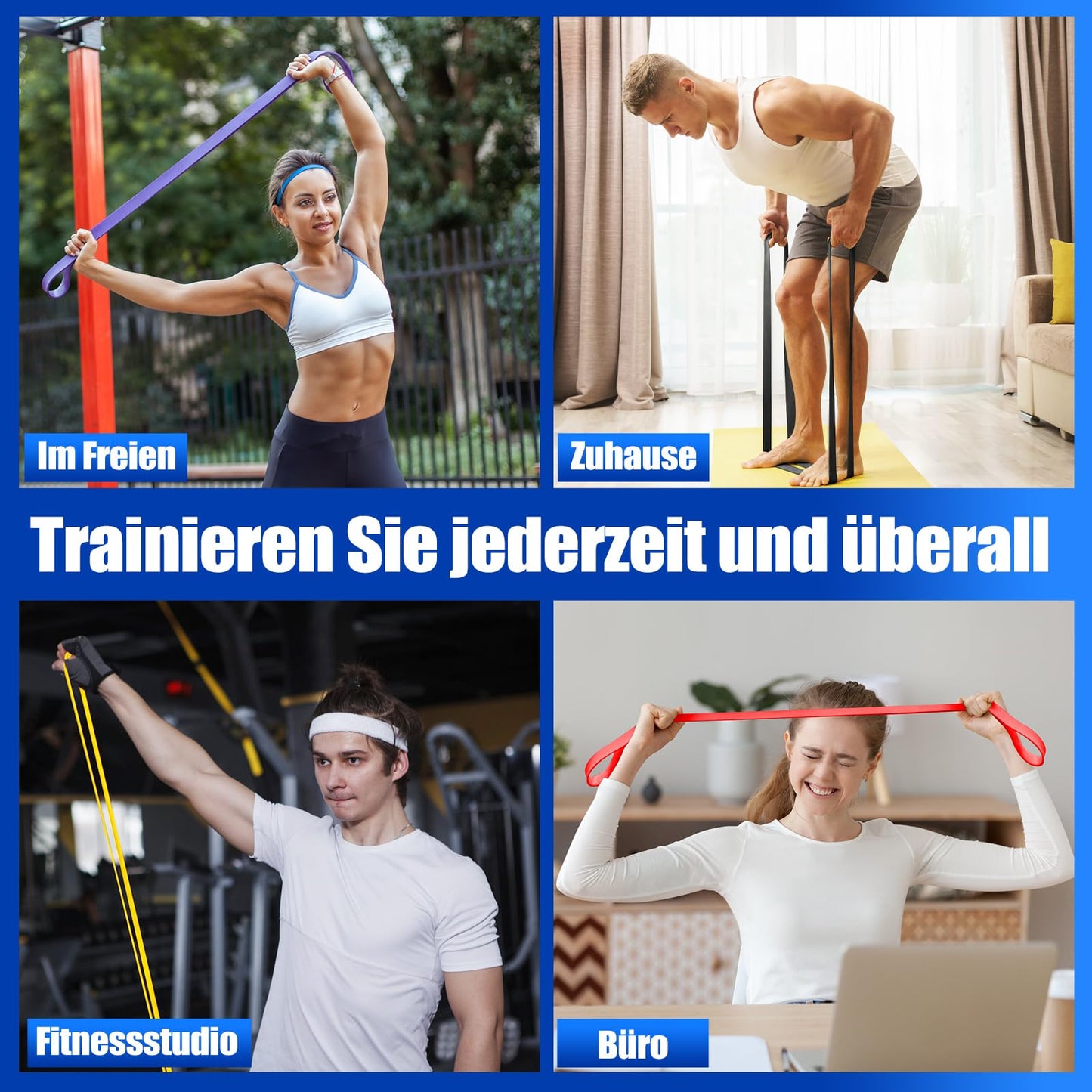 Fitnessbänder 4 Stufen Set - mit Türanker Griffen & Tragetasche