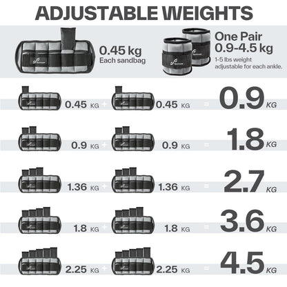 Knöchelgewichte Verstellbar 2er Pack - 0,45-2,25kg pro Knöchel