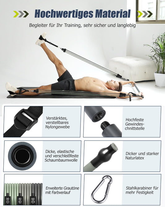 ALongSong Fitness-Bänder-Set mit 6 Widerstandsbändern 20-180 lbs oder 20-240 lbs & Pilates-Stange, Griffen, Türanker für Fitness, Widerstandstraining, Krafttraining, Fitnessgeräte für zu Hause