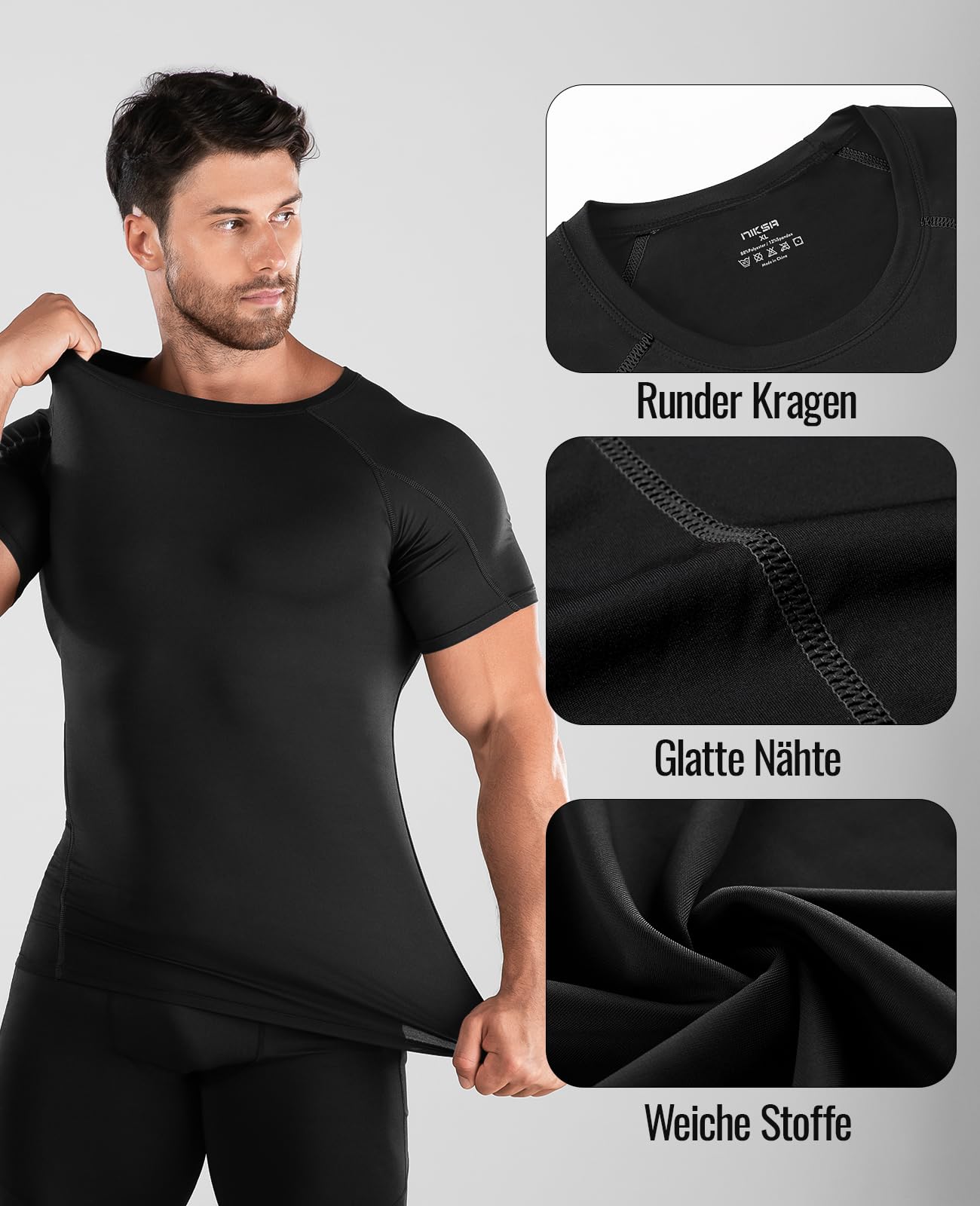 Niksa Funktionsshirt für Herren, Kurzarm, 2-teilig, Kompressionsshirt, Laufshirt, Sportshirt mit Rundhalsausschnitt, Fitnessshirt