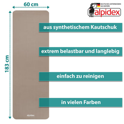 ALPIDEX Yogamatte 183 x 60 x 0,8 cm phthalatfreie Fitnessmatte mit Tragegurt, rutschfest, für Gymnastik, Pilates, Sport, Physiotherapie, HiiT, Yoga, Training und Schlafmatte, hautfreundlich