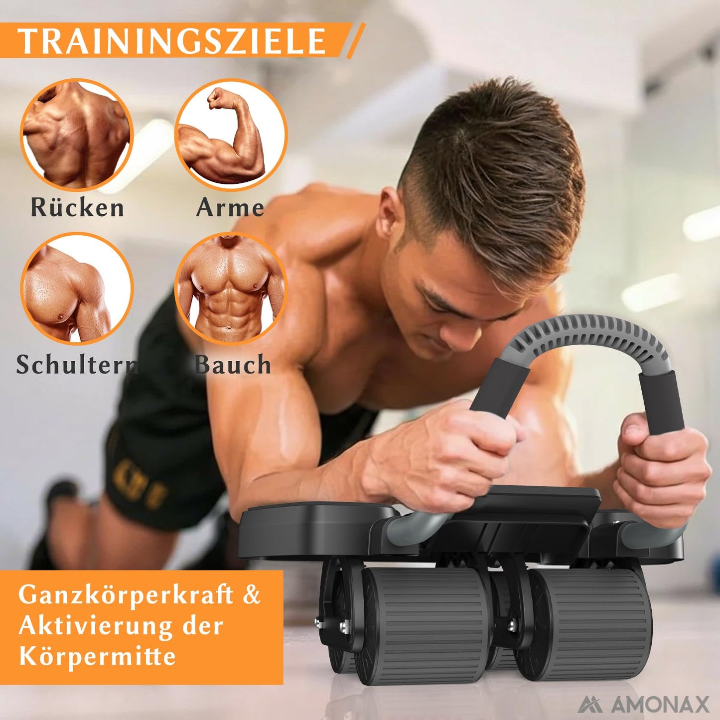 Bauchmuskeltrainer AB Roller 2-in-1 mit Kniematte - bis 150kg