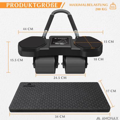 Bauchmuskeltrainer AB Roller 2-in-1 mit Kniematte - bis 150kg