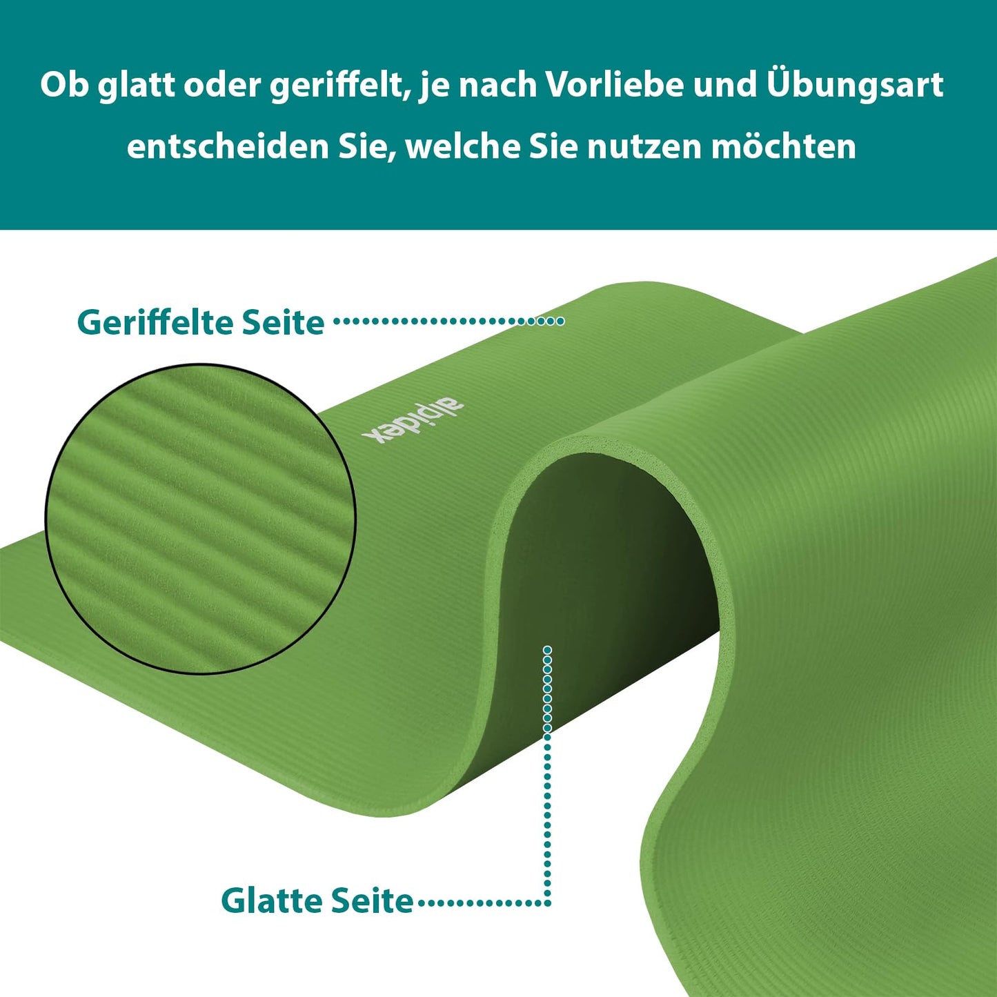 ALPIDEX Yogamatte 183 x 60 x 0,8 cm phthalatfreie Fitnessmatte mit Tragegurt, rutschfest, für Gymnastik, Pilates, Sport, Physiotherapie, HiiT, Yoga, Training und Schlafmatte, hautfreundlich