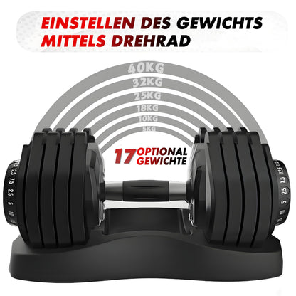 2 x 24/40 kg verstellbare Hanteln, 15-in-1 Hantelset, verstellbare platzsparende Hanteln, Kraft- und Heimtraining, variable Gewichte, platzsparend (24-40 kg)