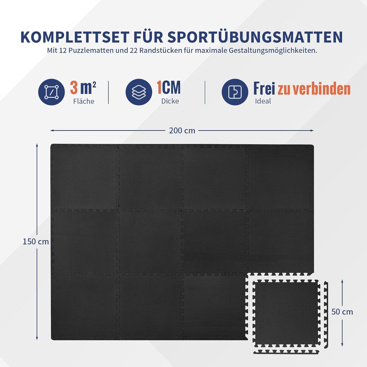 Bodenschutzmatten 50x50cm 12er Pack Puzzlematten 3m²
