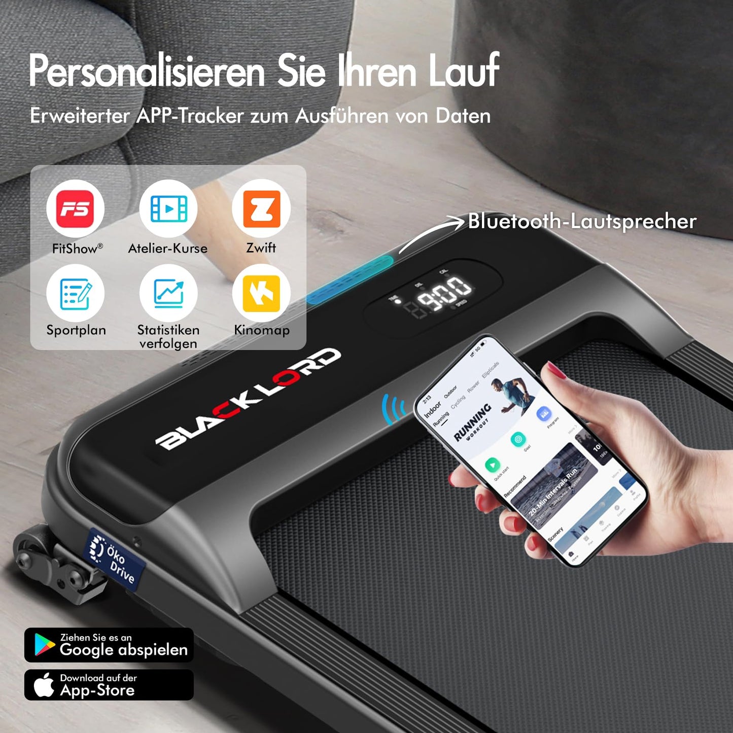 Laufband Walking Pad Klappbar 2,2 PS - Bluetooth LED bis 120kg