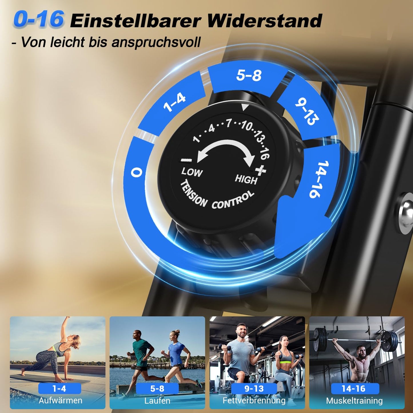 Heimtrainer Fahrrad 5-in-1 Klappbar - 16 Stufen 10dB Leise bis 160kg