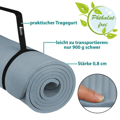 ALPIDEX Yogamatte 183 x 60 x 0,8 cm phthalatfreie Fitnessmatte mit Tragegurt, rutschfest, für Gymnastik, Pilates, Sport, Physiotherapie, HiiT, Yoga, Training und Schlafmatte, hautfreundlich